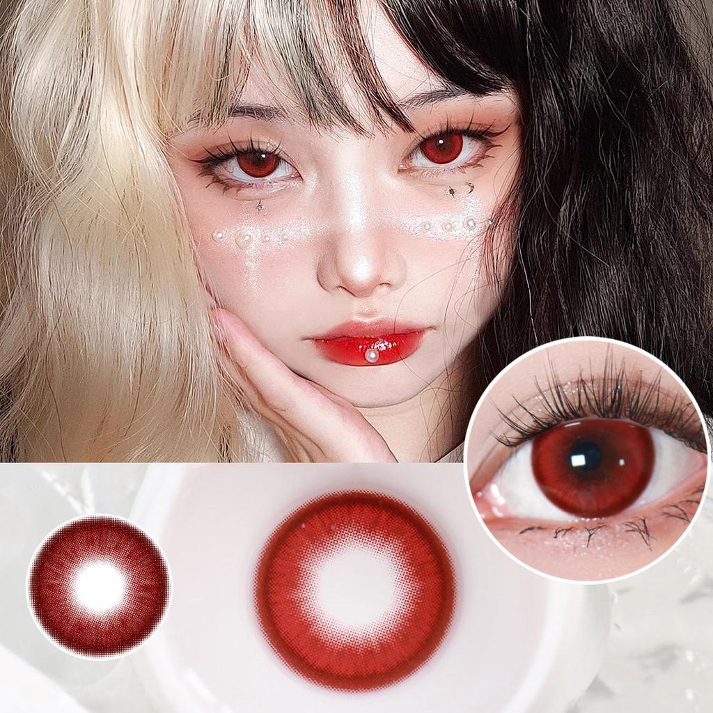 Lentes de contato coloridas para cosplay 2 peças/1 par coloridas anime softlens pupila de vampiro vermelho