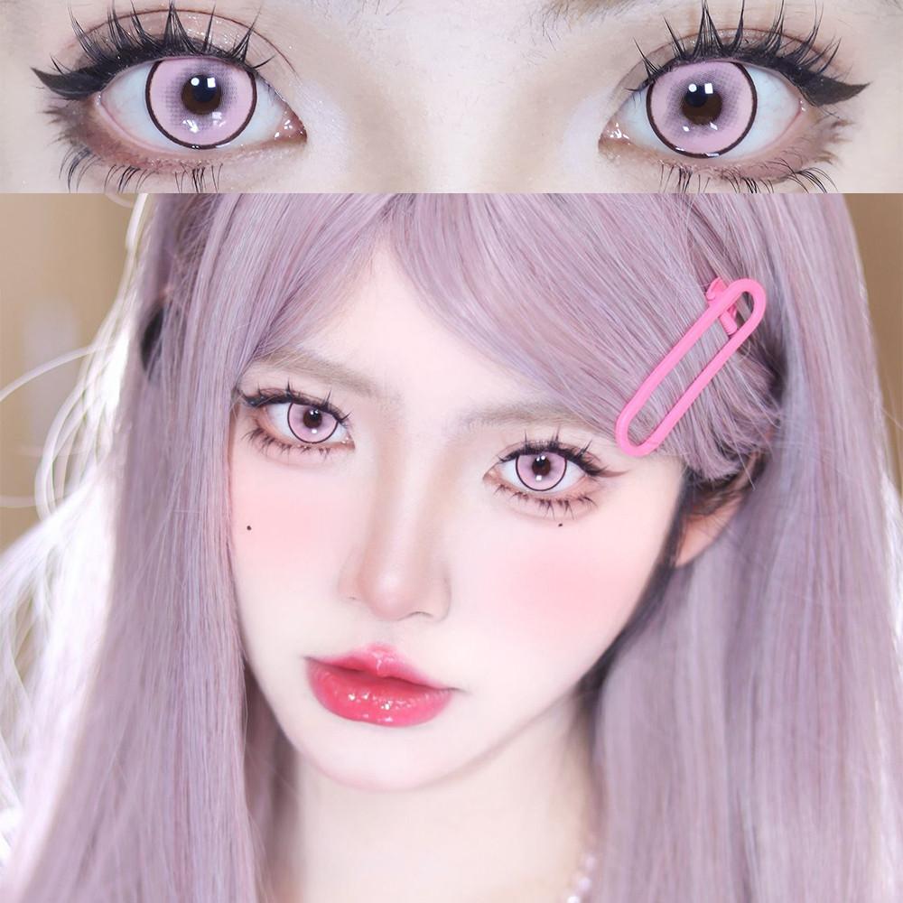 1 par de lentes de contato coloridas de anime cosplay, pupila rosa, lentes macias de Halloween, 14,5 mm
