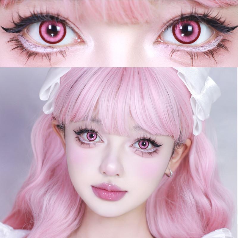 1 par de lentes de contato coloridas de anime cosplay, pupila rosa, lentes macias de Halloween, 14,5 mm