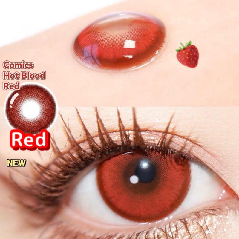 Lentes de contato coloridas para cosplay 2 peças/1 par coloridas anime softlens pupila de vampiro vermelho