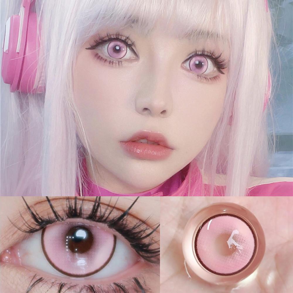 1 par de lentes de contato coloridas de anime cosplay, pupila rosa, lentes macias de Halloween, 14,5 mm