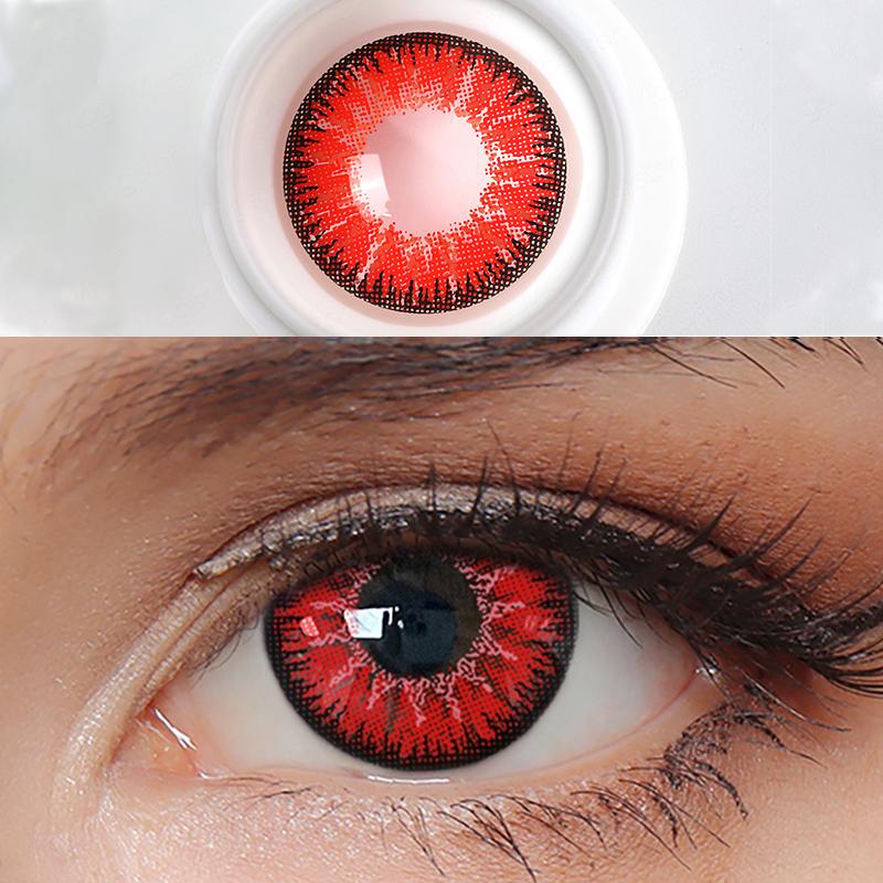 Lentes de contato coloridas para cosplay 2 peças/1 par coloridas anime softlens pupila de vampiro vermelho