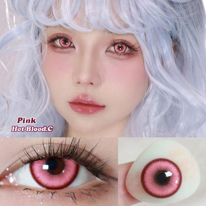 1 par de lentes de contato coloridas de anime cosplay, pupila rosa, lentes macias de Halloween, 14,5 mm 