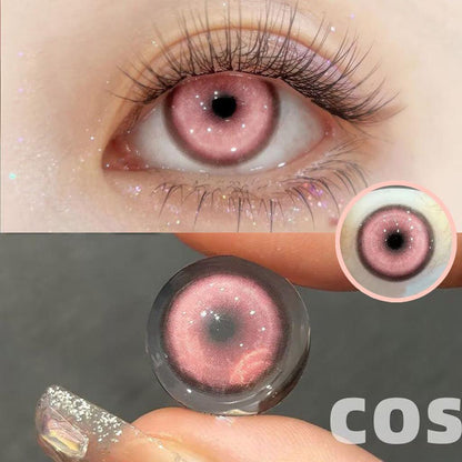 1 par de lentes de contato coloridas de anime cosplay, pupila rosa, lentes macias de Halloween, 14,5 mm 
